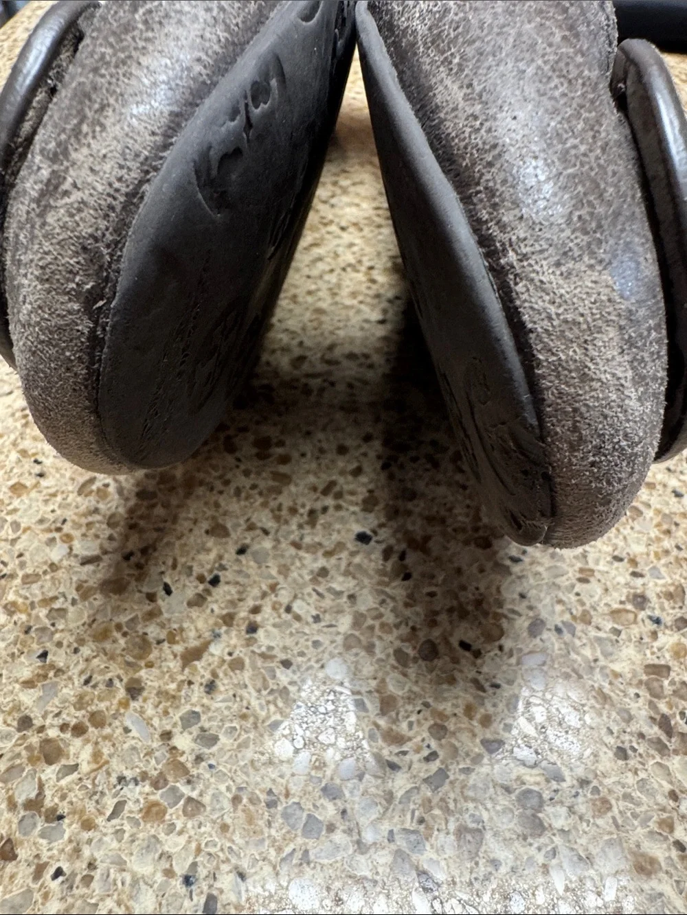 Tory Burch Distressed Brown Leather Logo Ballet Flats